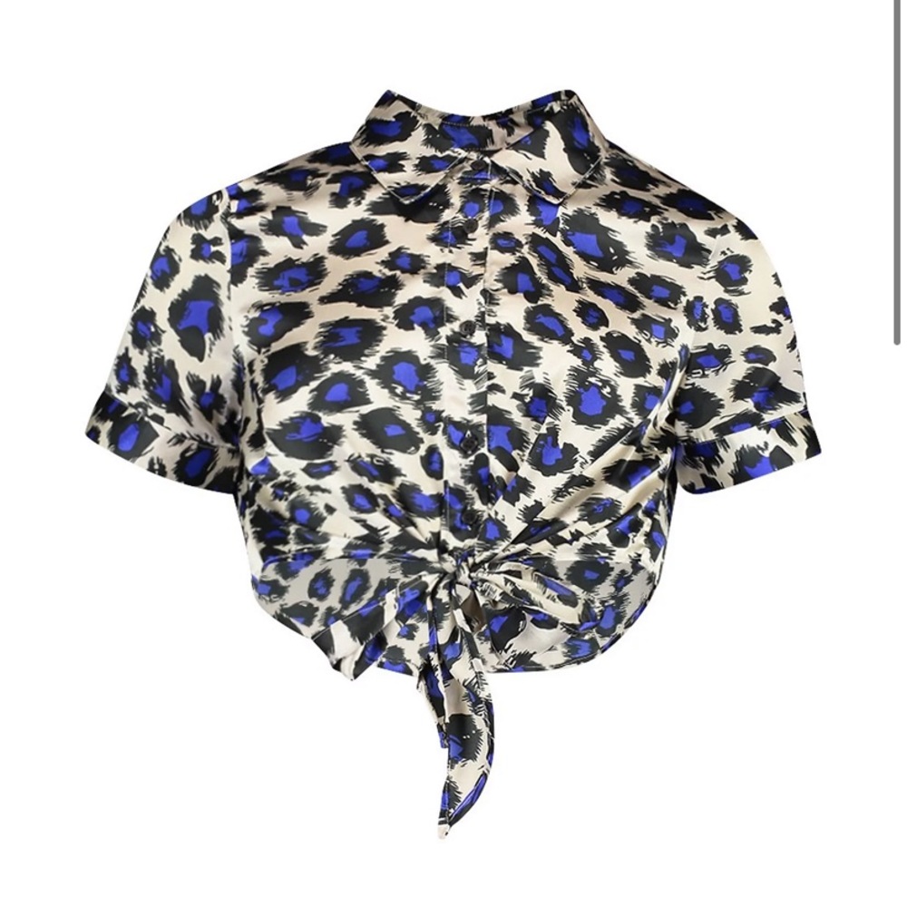 Boohoo printed satin crop top